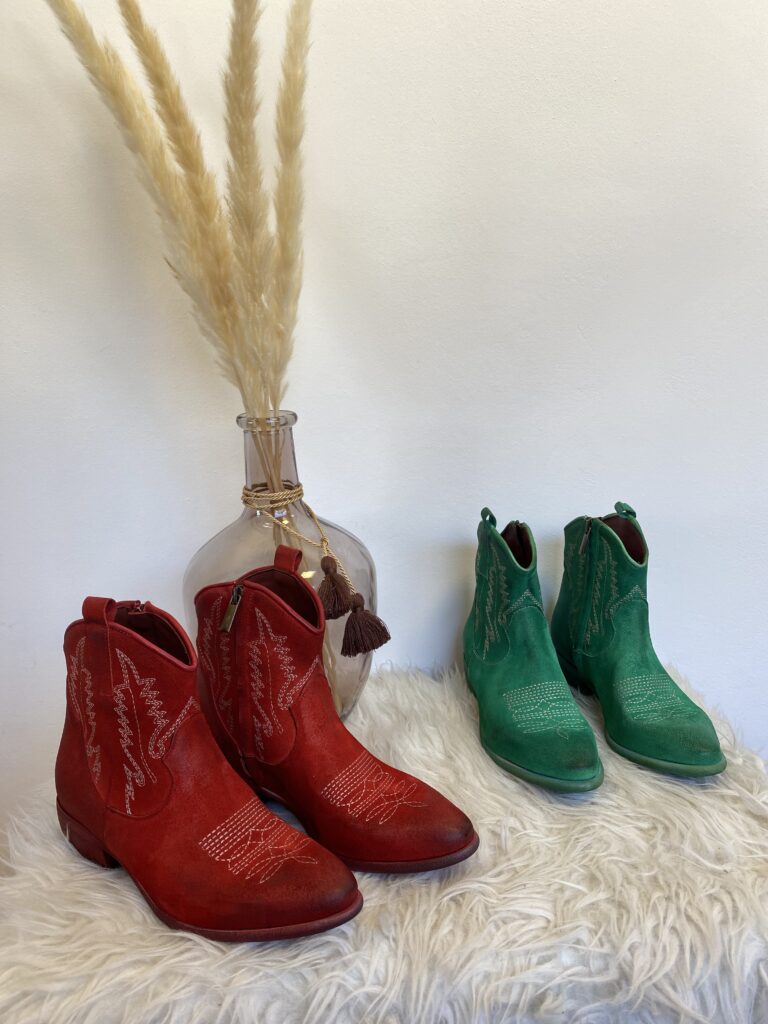 Santiags marron rouge et verte tex ric