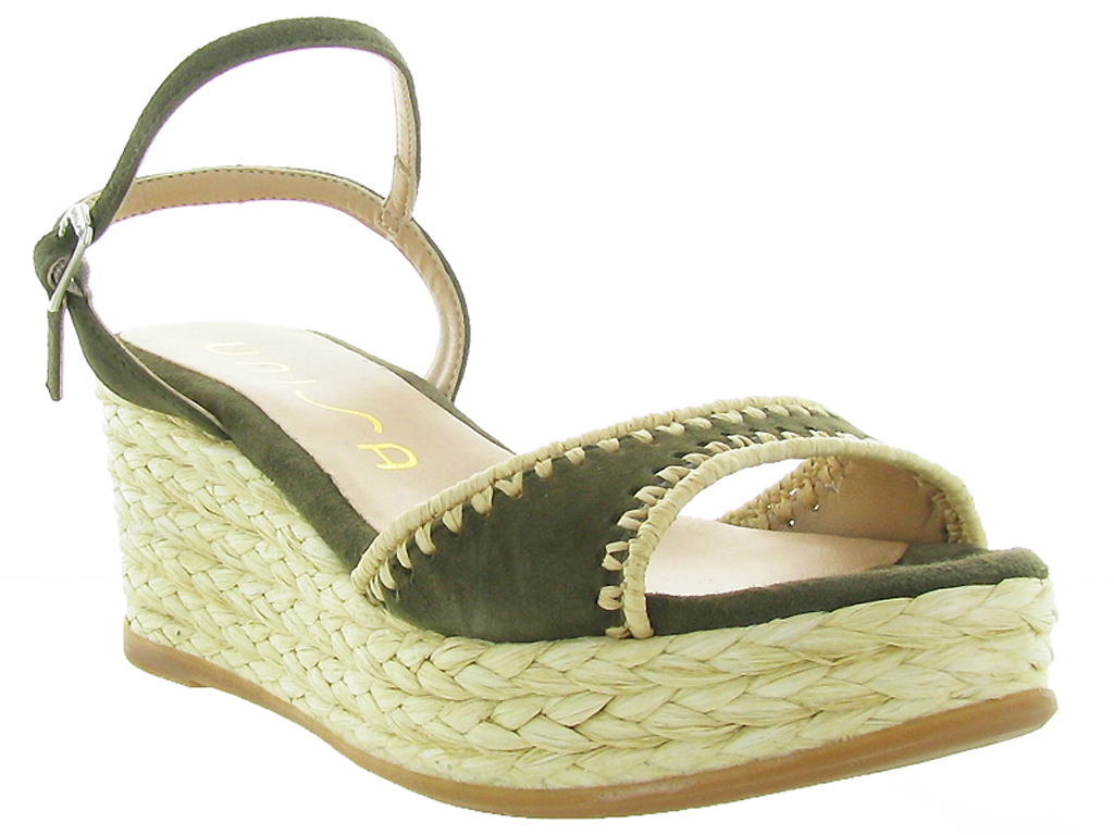 Sandales compensées femme kaki unisa kisses