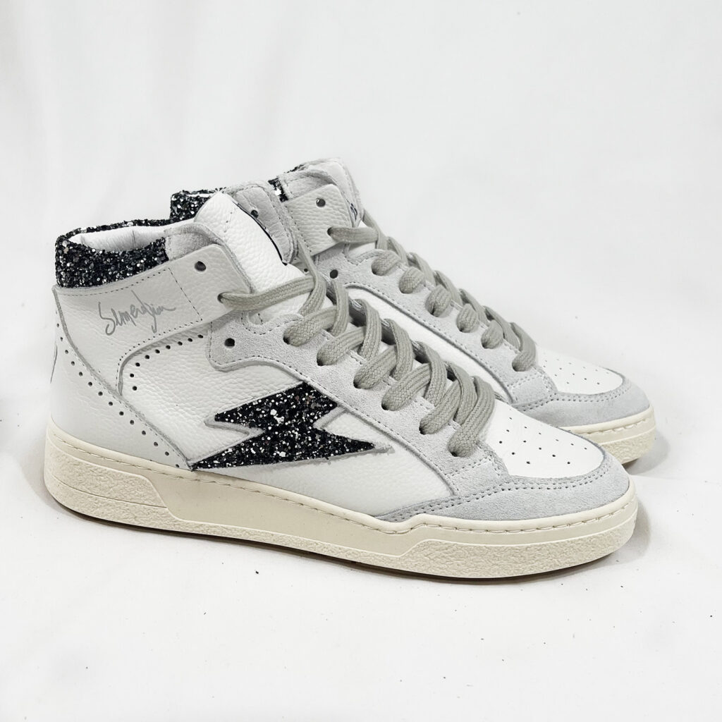Basket femme montante blanche cuir pailette braga a570