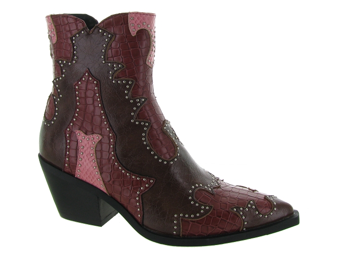 Bottine Santiags Femme Bordeau motifs crocodile Noa harmon