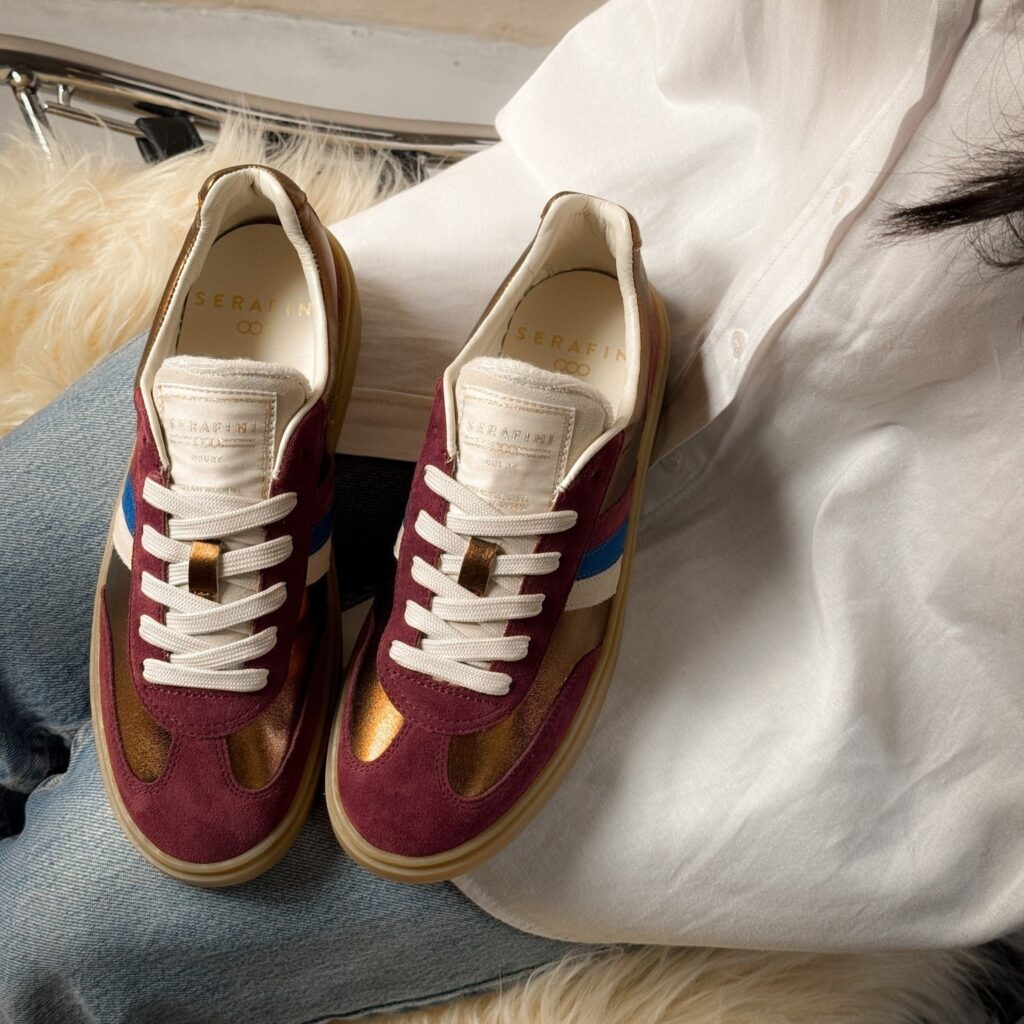 Baskets serafini femme bronze et bordeaux