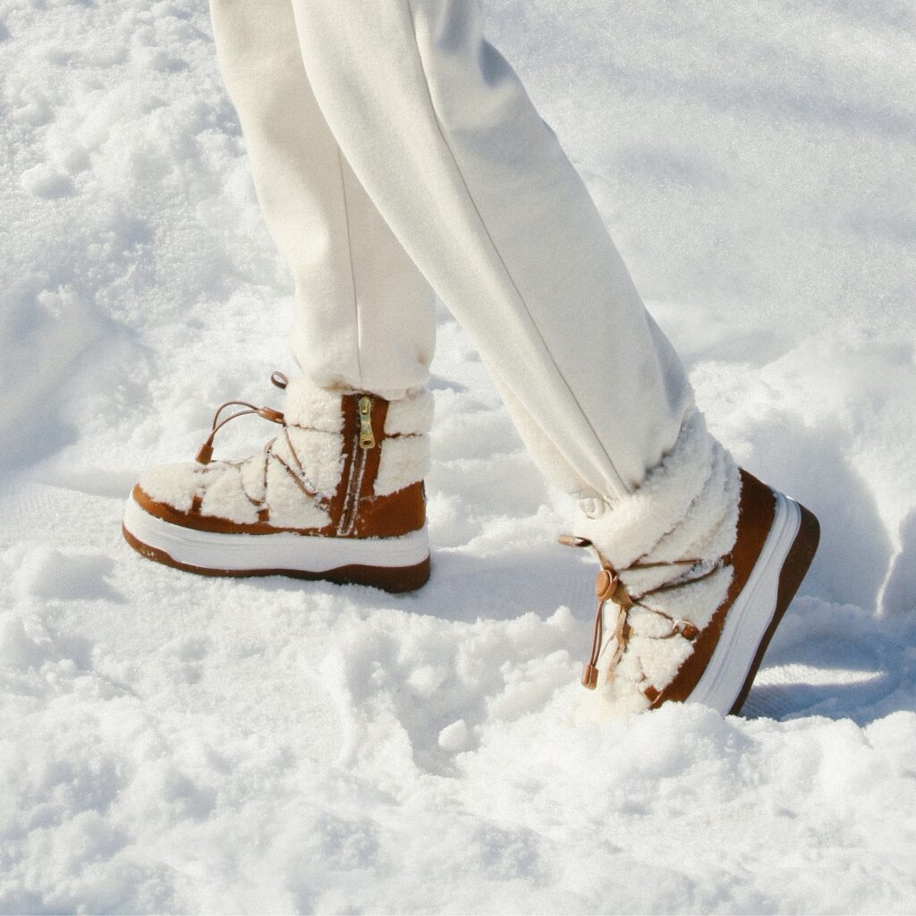 botte de neige pajar mouton blanc et marron femme