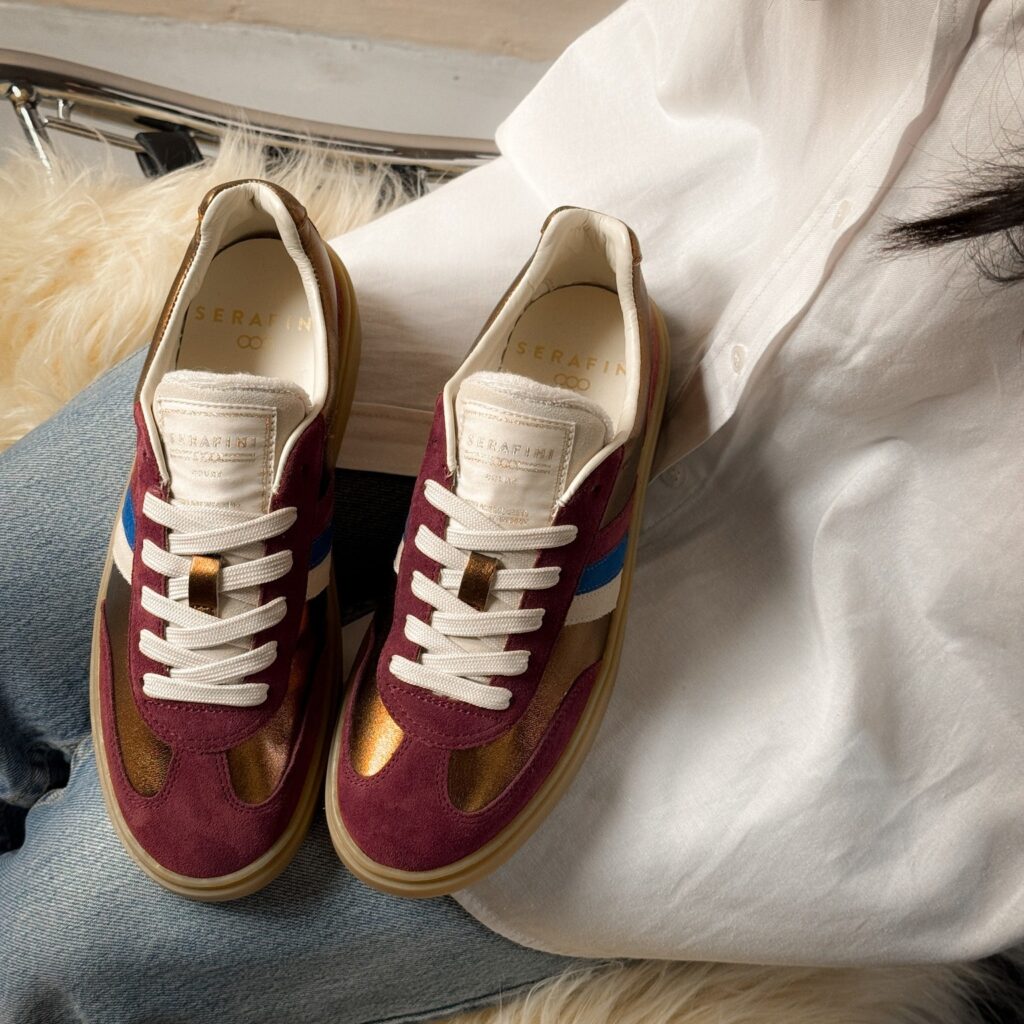 Baskets serafini bronze et bordeaux femme