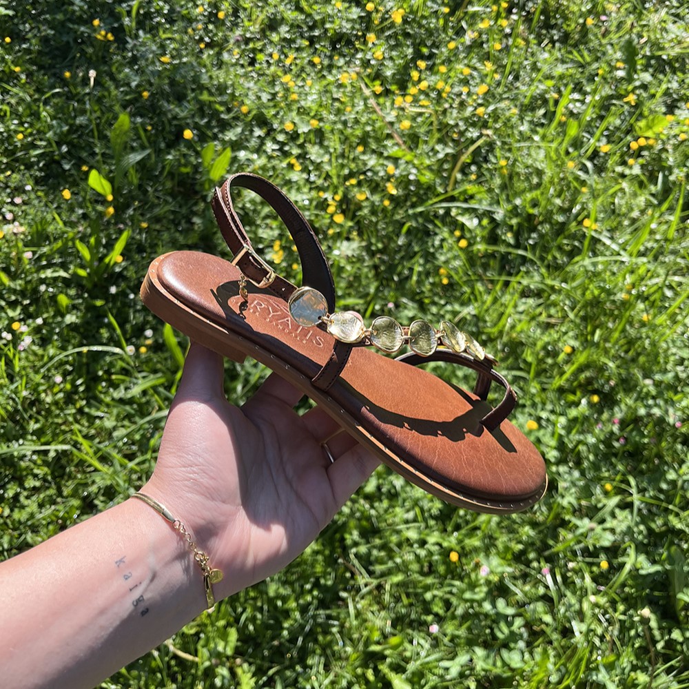 Sandale caryatis marron et dorée femme