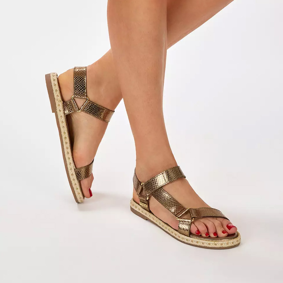 chaussure dorée sandale lesTropezienne hipsnake dore